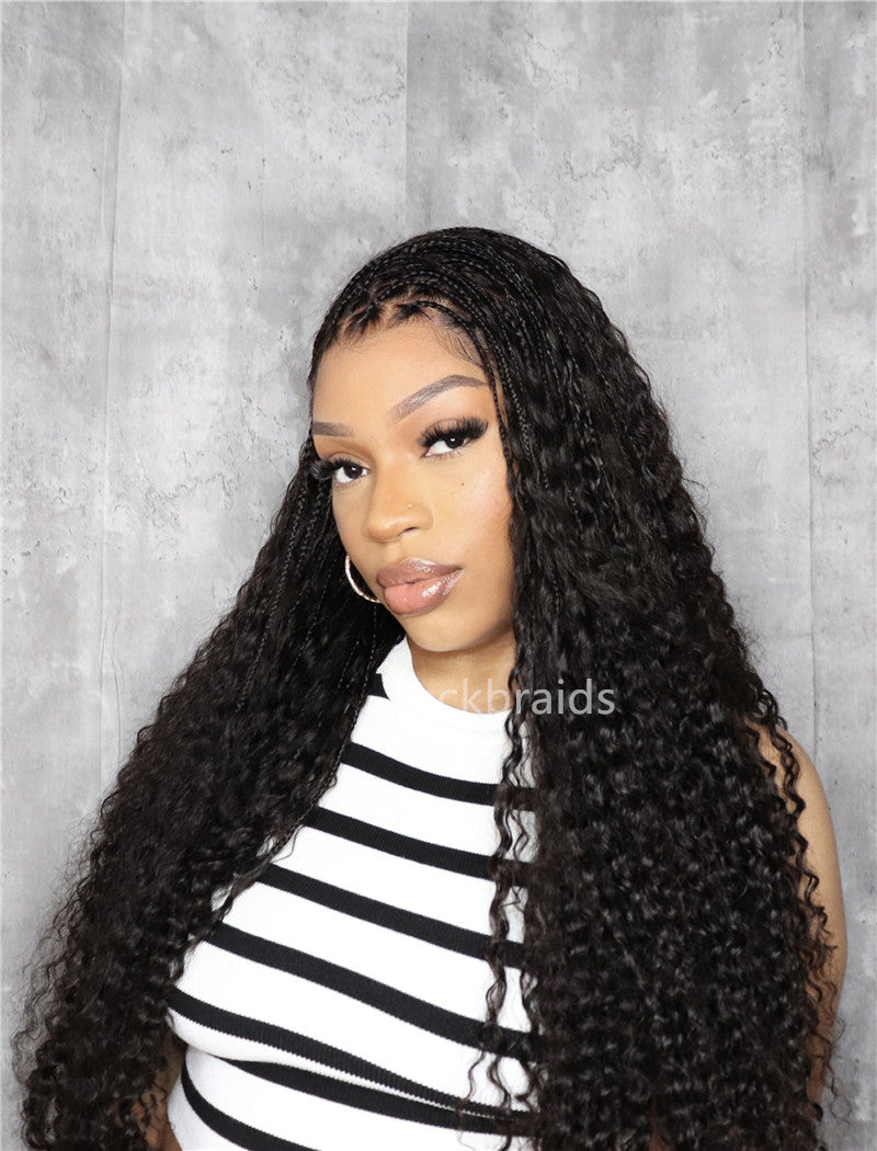 Human Hair Full Lace Braided Wig Glueless Small Boho Knotless Braids With Baby Hair