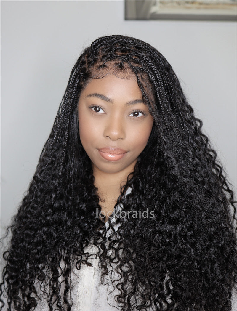 Human Hair Full Lace Braided Wig Glueless Small Boho Knotless Braids With Baby Hair