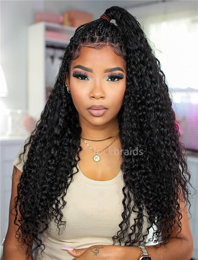 Human Hair Full Lace Braided Wig Glueless Small Boho Knotless Braids With Baby Hair