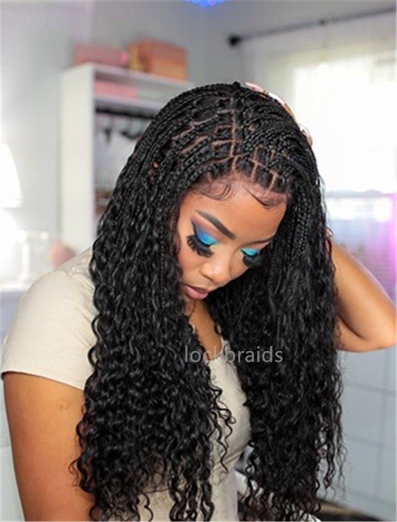 Human Hair Full Lace Braided Wig Glueless Small Boho Knotless Braids With Baby Hair