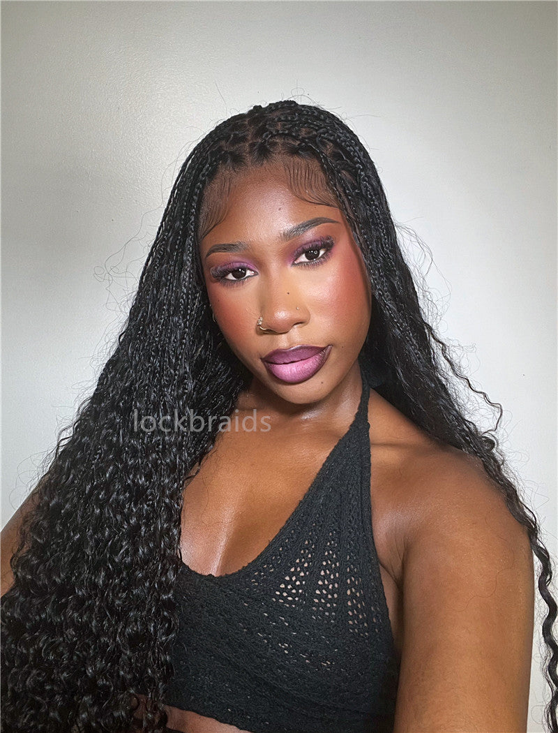 Human Hair Full Lace Braided Wig Glueless Small Boho Knotless Braids With Baby Hair