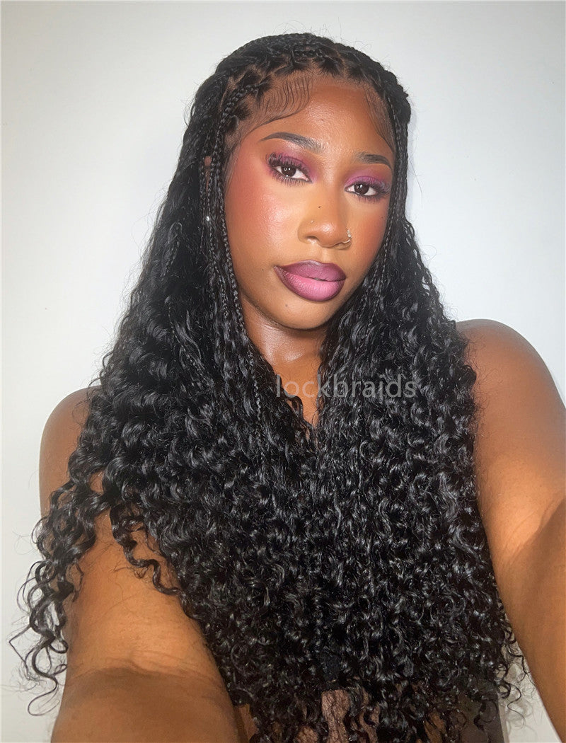 Human Hair Full Lace Braided Wig Glueless Small Boho Knotless Braids With Baby Hair