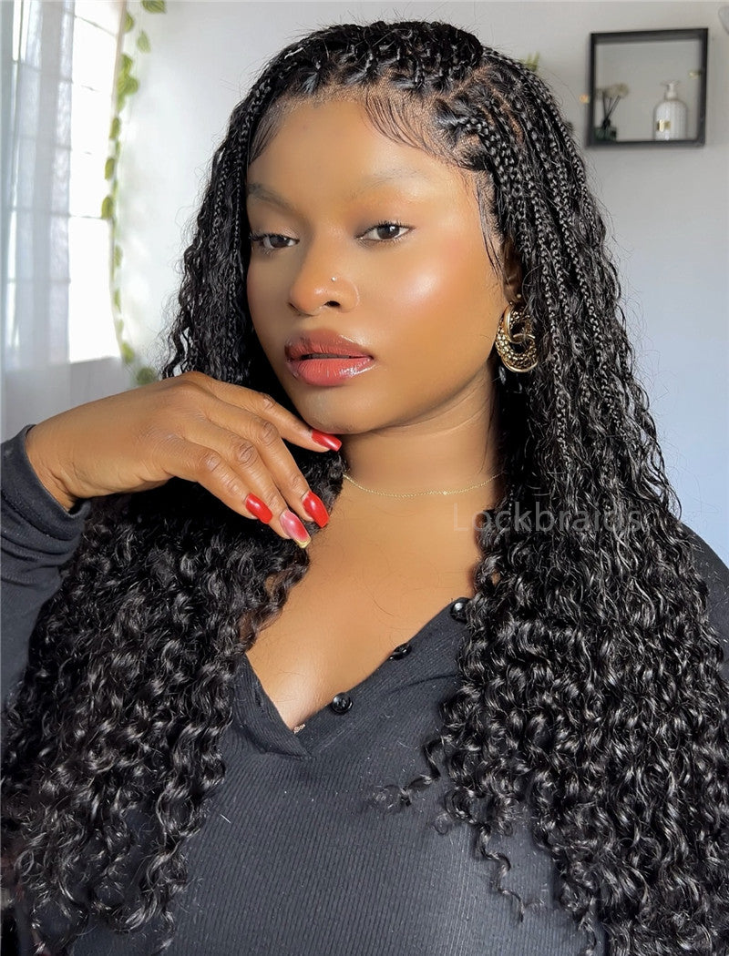 Human Hair Full Lace Braided Wig Glueless Small Boho Knotless Braids With Baby Hair