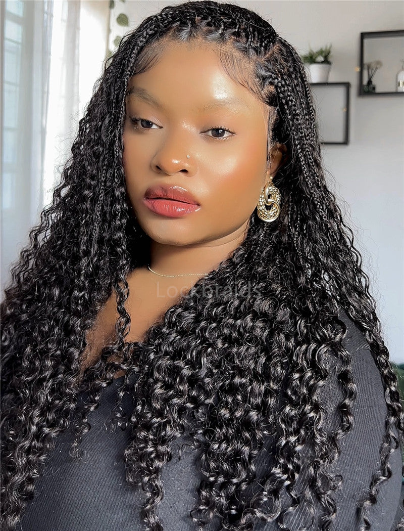 Human Hair Full Lace Braided Wig Glueless Small Boho Knotless Braids With Baby Hair