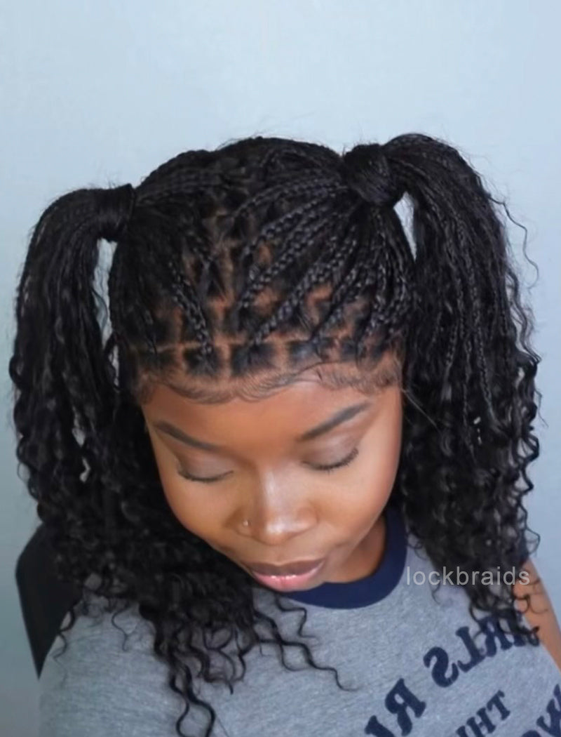 Human Hair Full Lace Braided Wig Glueless Small Boho Knotless Braids With Baby Hair