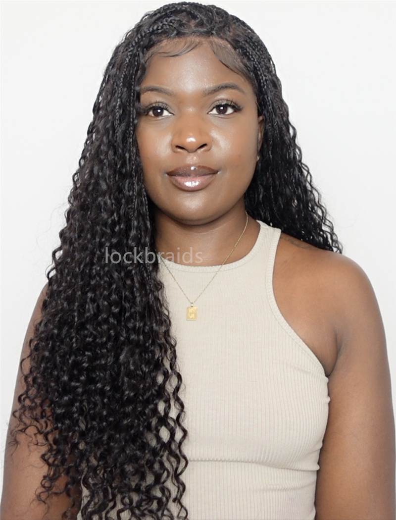 Human Hair Full Lace Braided Wig Glueless Small Boho Knotless Braids With Baby Hair