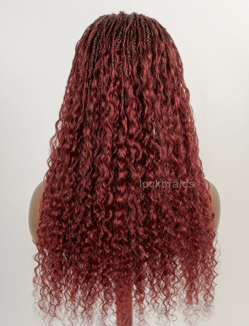 Human Hair Full Lace Braided Wig Glueless Small Boho Knotless Braids With Baby Hair Color 99J