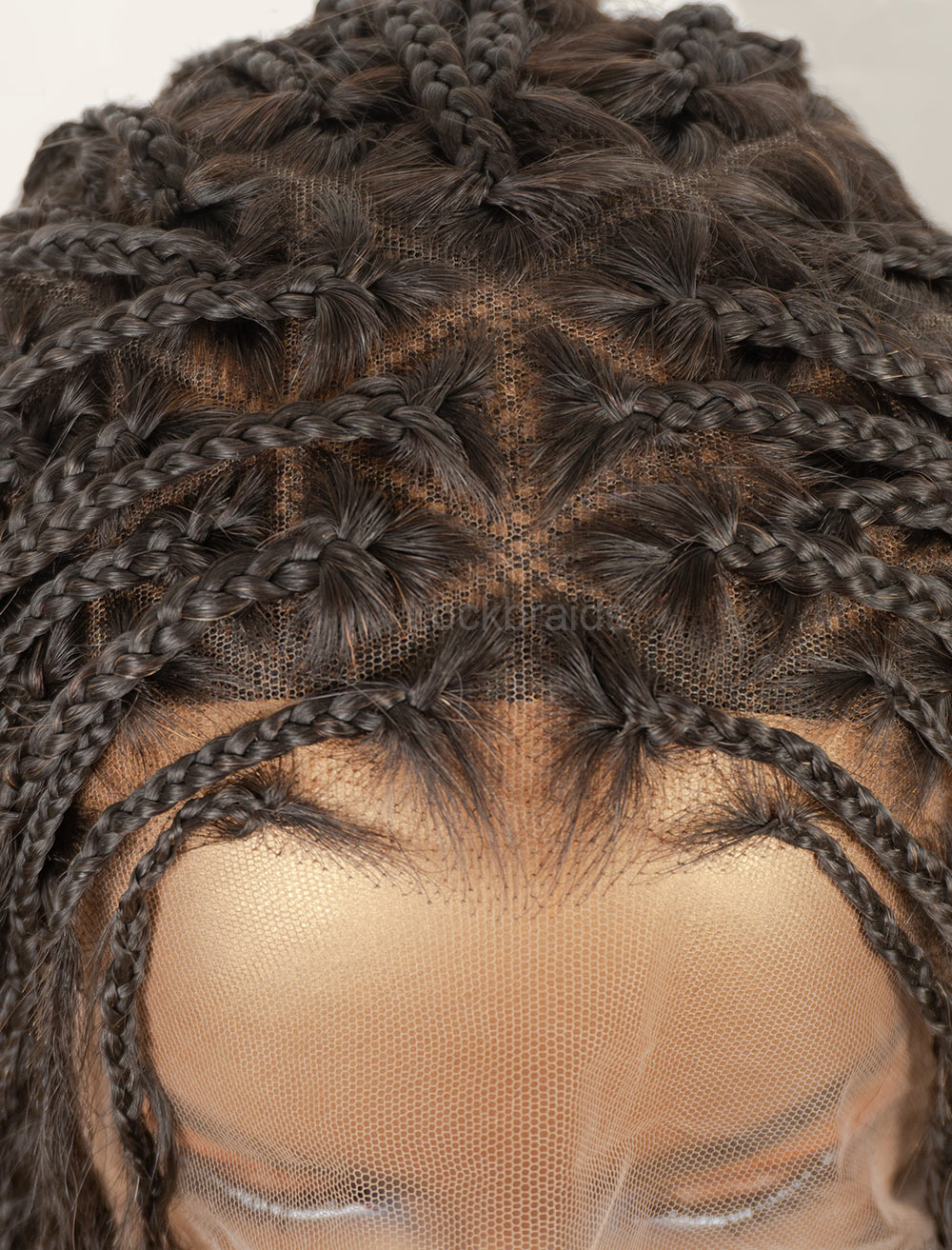 Human Hair Full Lace Braided Wig Glueless Triangle Parts Small Boho Knotless Braids