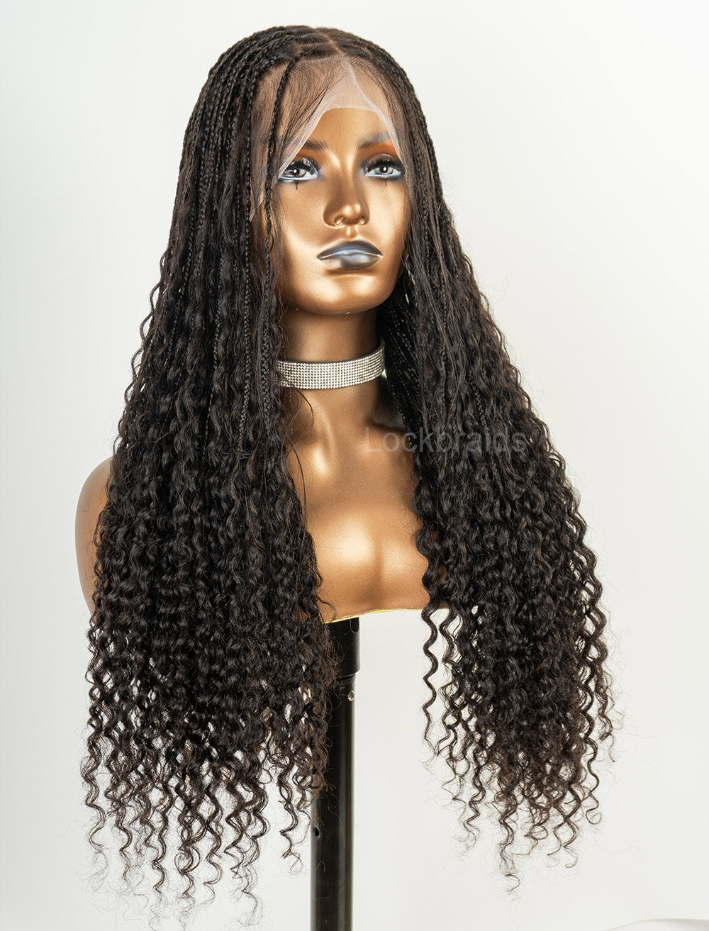 Human Hair Full Lace Braided Wig Glueless Middle Parts Small Boho Knotless Braids