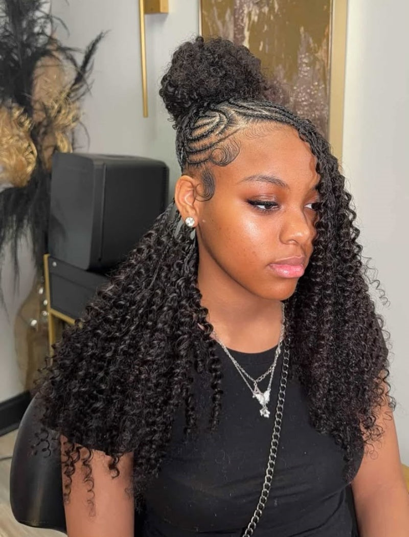 Lockbraids Knotless Pre-Separated Feather Crochet Hair Human Hair Burmese Curly With Spiral Ends