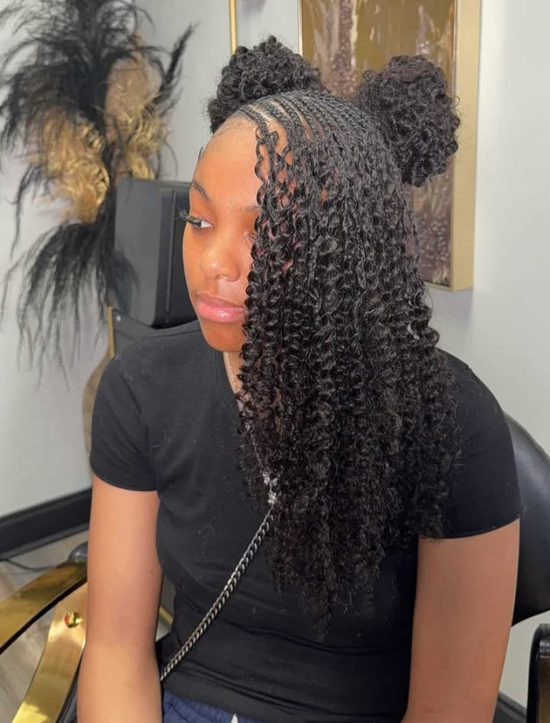 Lockbraids Knotless Pre-Separated Feather Crochet Hair Human Hair Burmese Curly With Spiral Ends