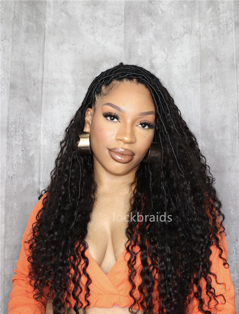 Pre-looped Crochet Boho Lock Braids With Human Hair Deep Curls Bulk Hair Extensions