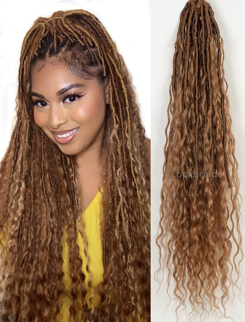 Pre-looped Crochet Boho Lock Braids With Human Hair Deep Curls Bulk Hair Extensions Color #30