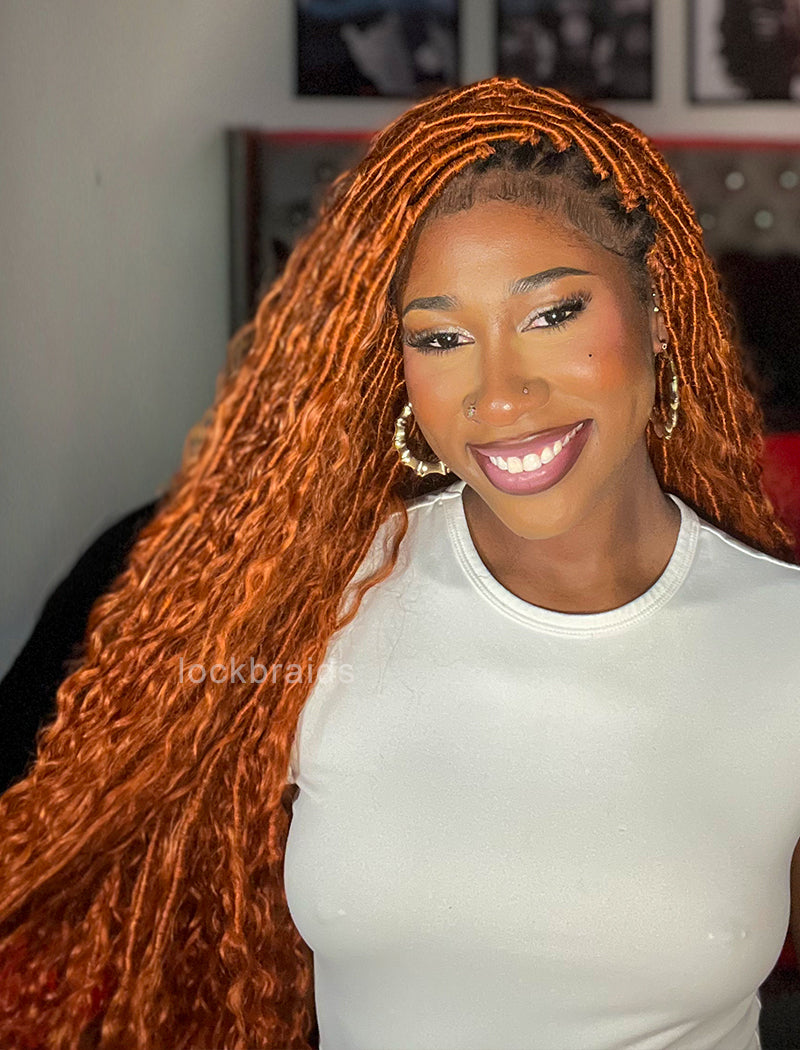 Pre-looped Crochet Boho Lock Braids With Human Hair Deep Curls Bulk Hair Extensions Color #350