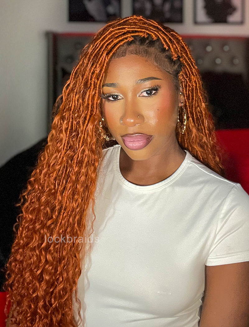 Pre-looped Crochet Boho Lock Braids With Human Hair Deep Curls Bulk Hair Extensions Color #350