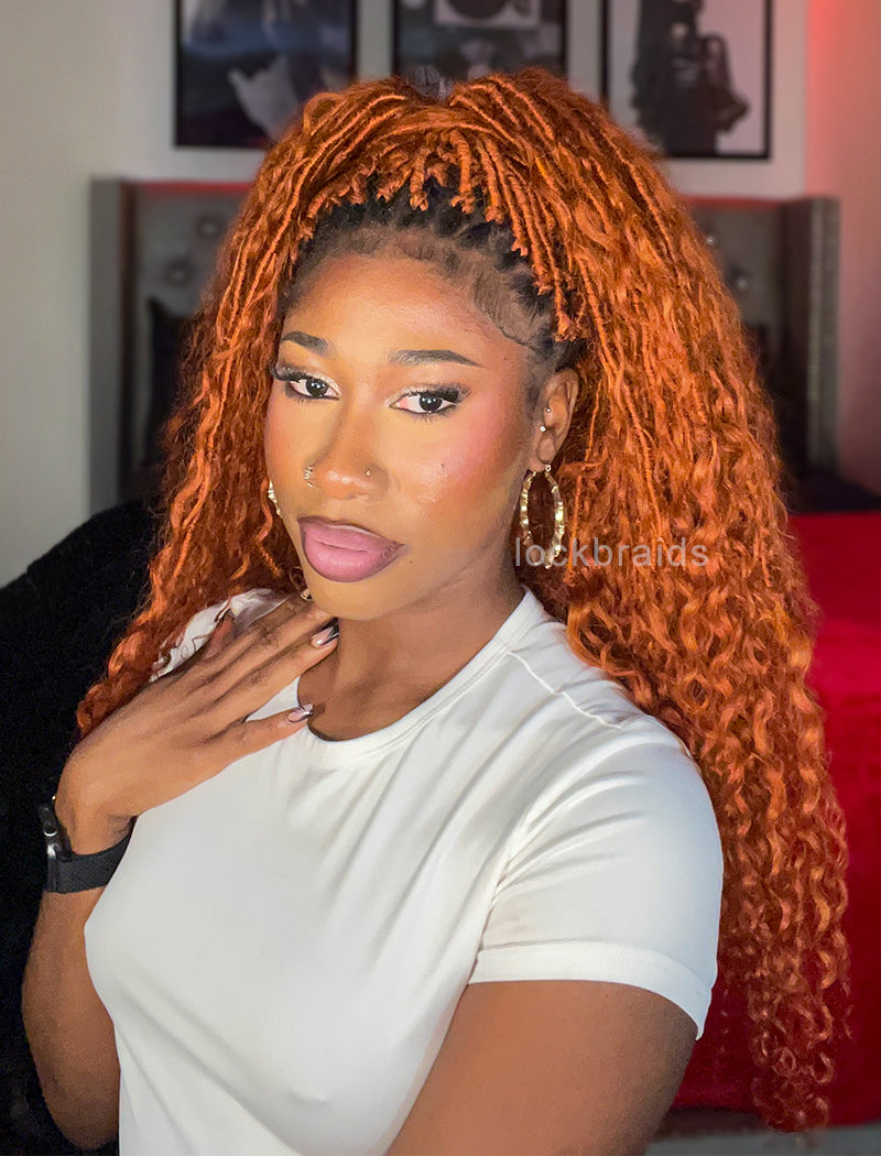 Pre-looped Crochet Boho Lock Braids With Human Hair Deep Curls Bulk Hair Extensions Color #350
